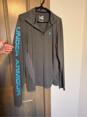Under Armour Men's Charcoal Gray Quarter‑Zip Pullover with Teal Logo